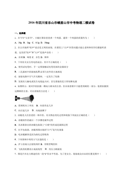 2016年四川省乐山市峨眉山市中考物理二模试卷(解析版)