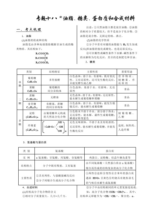 高考化学二轮复习专题十八： 油脂 、糖类 、蛋白质和合成材料