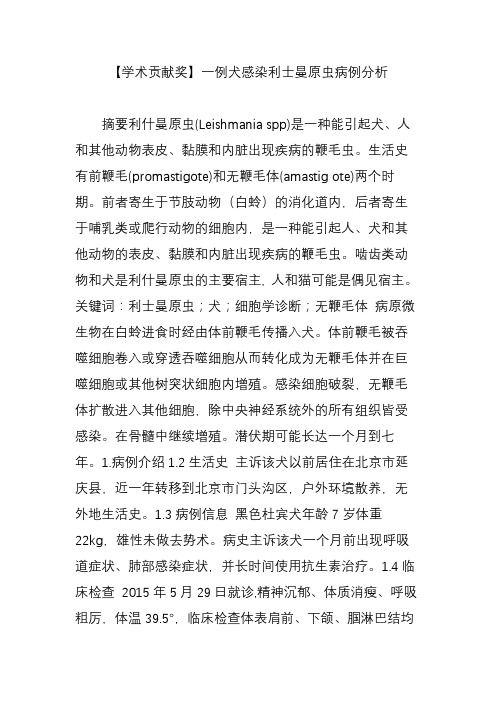 【学术贡献奖】一例犬感染利士曼原虫病例分析