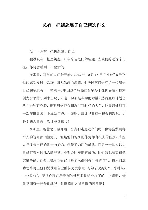 总有一把钥匙属于自己精选作文_1