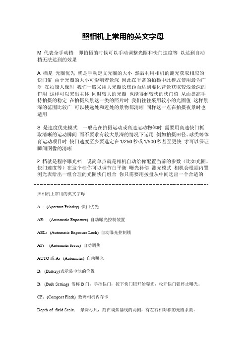 照相机上常用的英文字母