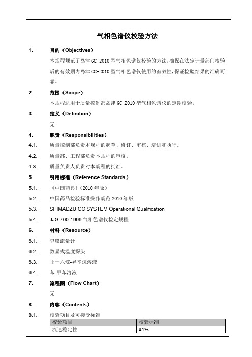 气相色谱仪校验方法(参照模板)