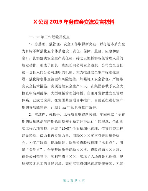 X公司2019年务虚会交流发言材料