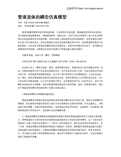 管道流体的瞬态仿真模型