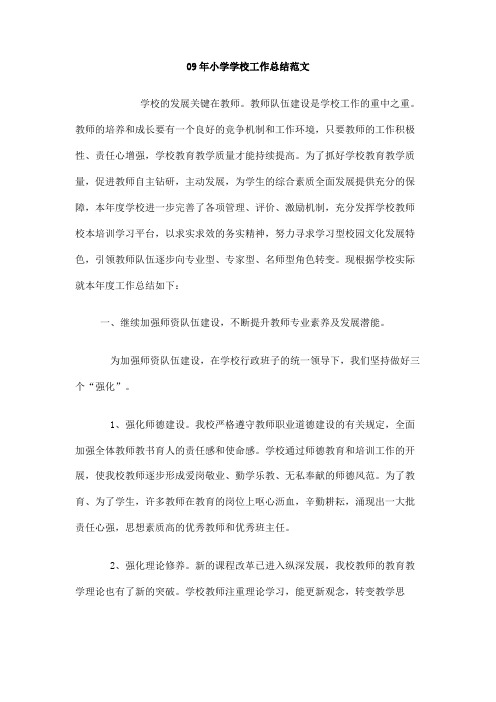 09年小学学校工作总结范文
