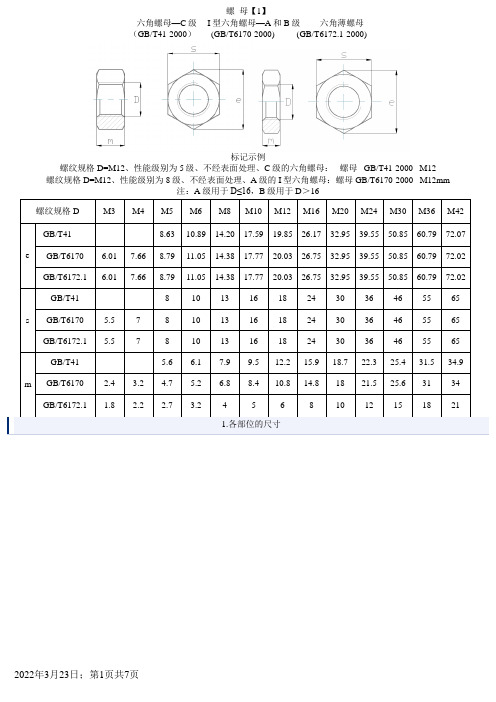 内六角螺栓及螺母尺寸表