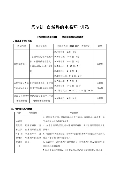 新课标2018年高考地理一轮复习教案：专题09 自然界的水循环
