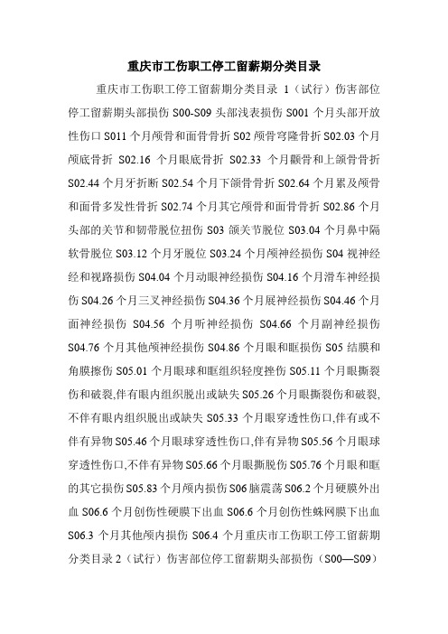 重庆市工伤职工停工留薪期分类目录.doc