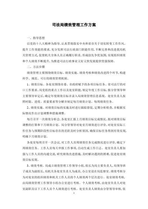 司法局绩效管理工作方案