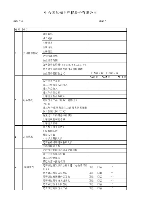 国家高新技术企业认定项目申报--调查表