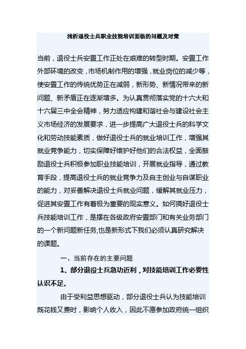 浅析退役士兵职业技能培训面临的问题及对策