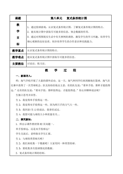 北师大版五年级数学下册《第八单元   复式条形统计图》教案及教学反思