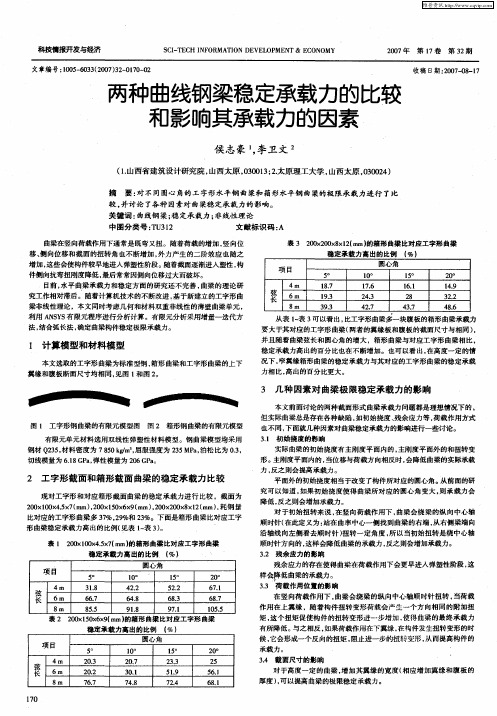 两种曲线钢梁稳定承载力的比较和影响其承载力的因素