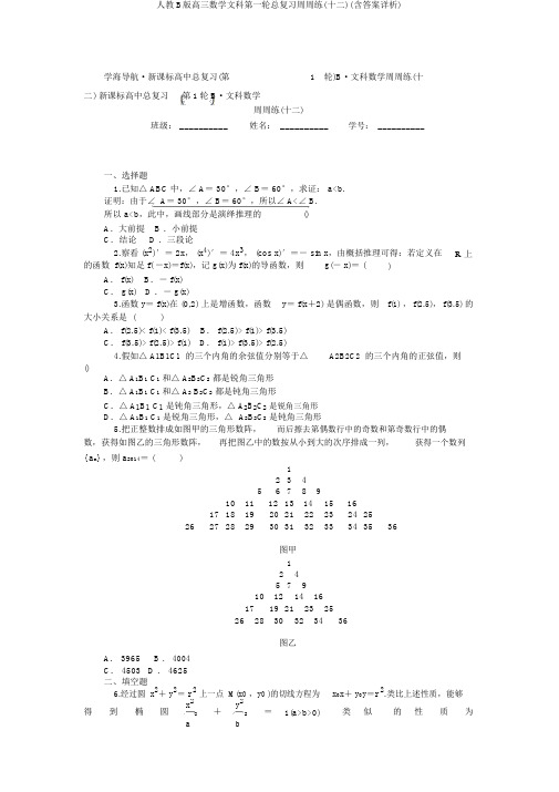 人教B版高三数学文科第一轮总复习周周练(十二)(含答案详析)