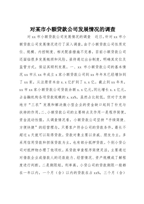对某市小额贷款公司发展情况的调查