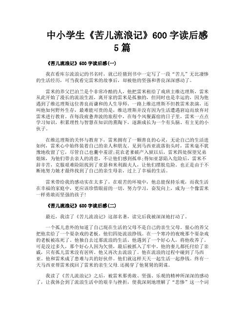 中小学生《苦儿流浪记》600字读后感5篇