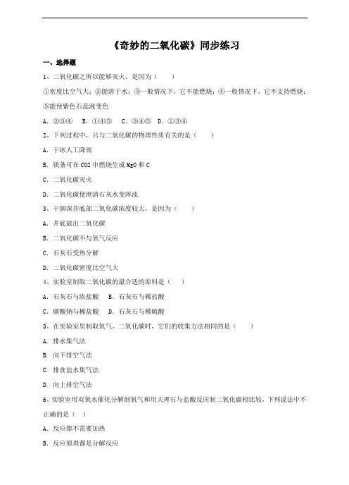 沪教版初三化学《奇妙的二氧化碳》同步练习
