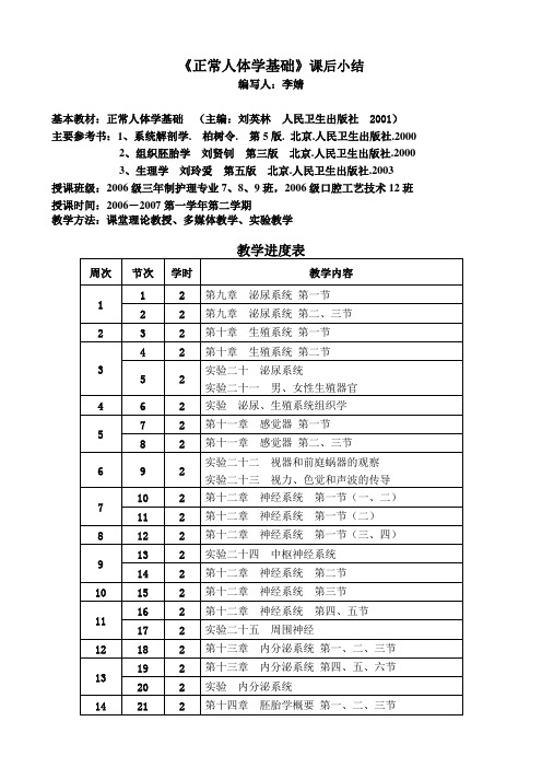 《正常人体学基础》教学小结(二)