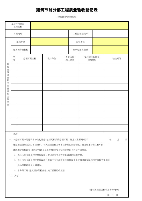 建筑节能分部工程质量验收登记表(一)