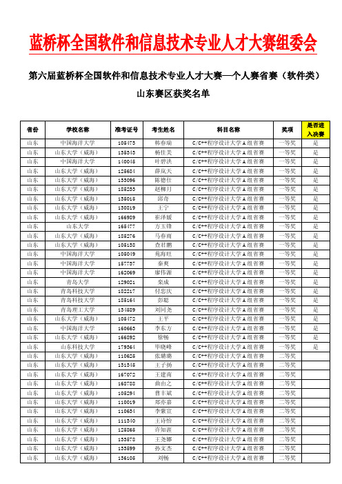 软件类-山东赛区获奖名单