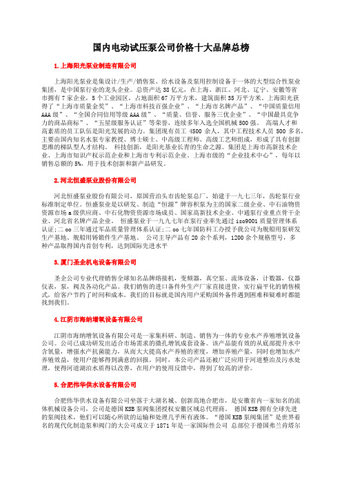 国内电动试压泵公司价格十大品牌总榜