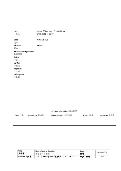 P-HS-GE-008 Near Miss and Deviation 未遂事件及偏差