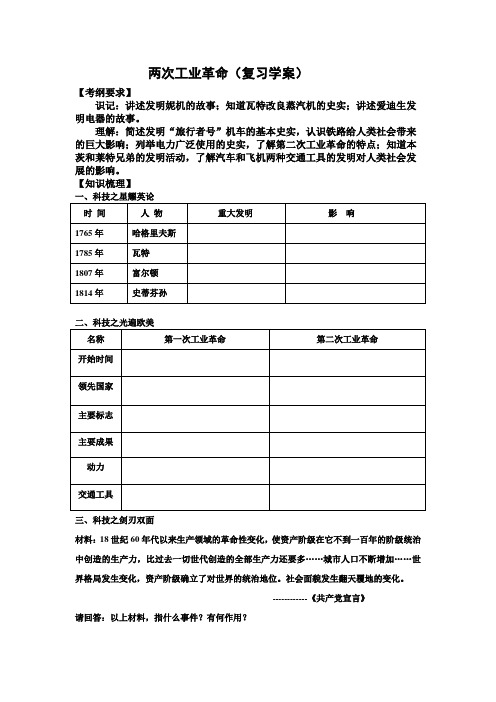 两次工业革命复习学案