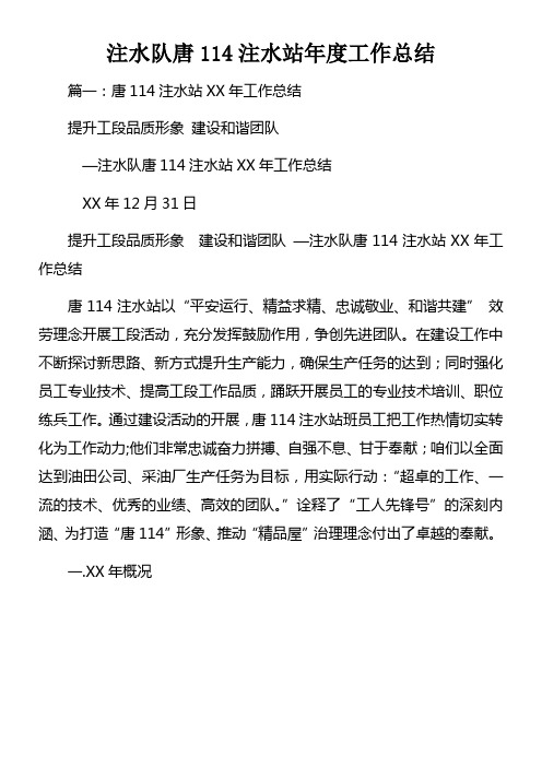 注水队唐114注水站年度工作总结