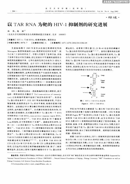 以TAR  RAN为靶的HIV—1抑制剂的研究进展