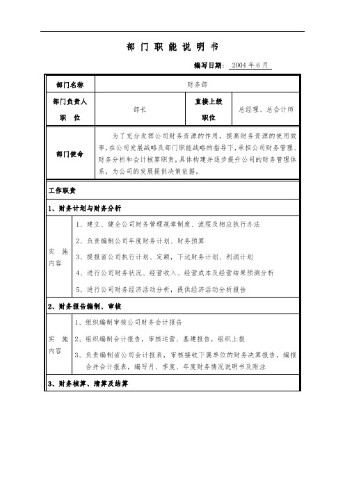 财务部-部门-职能说明书