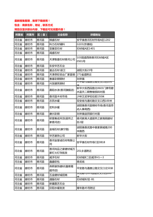 新版河北省廊坊市香河县建材企业公司商家户名录单联系方式地址大全581家