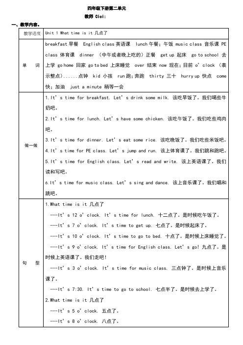 四年级下册英语第二单元知识点总结