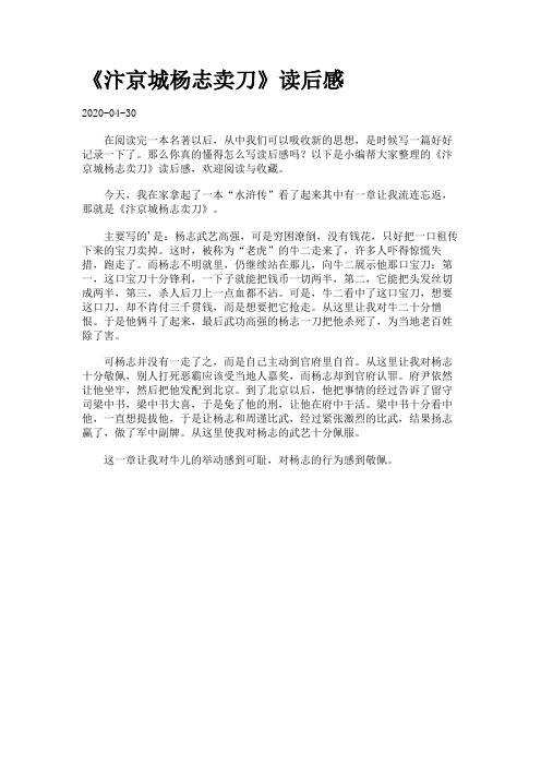 《汴京城杨志卖刀》读后感.