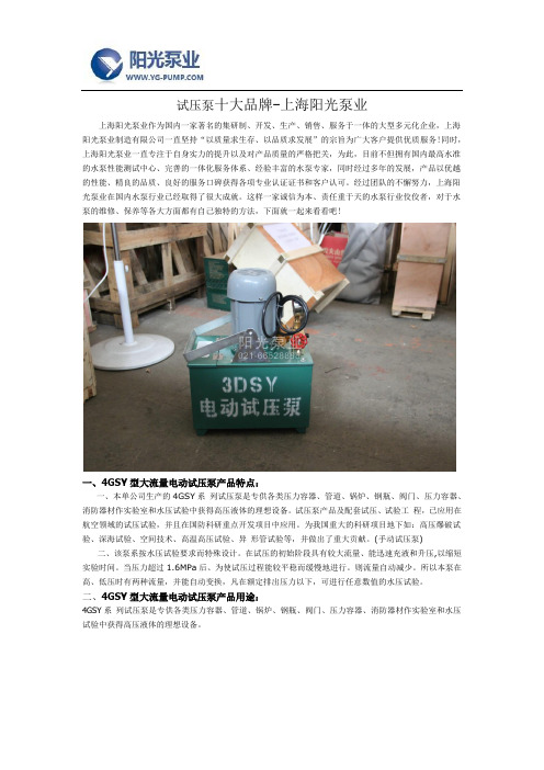 试压泵十大品牌-上海阳光泵业