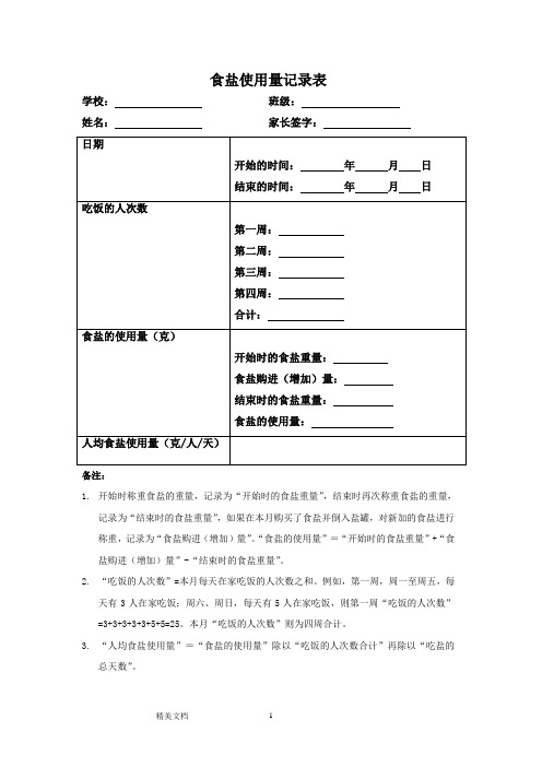食盐使用量记录表
