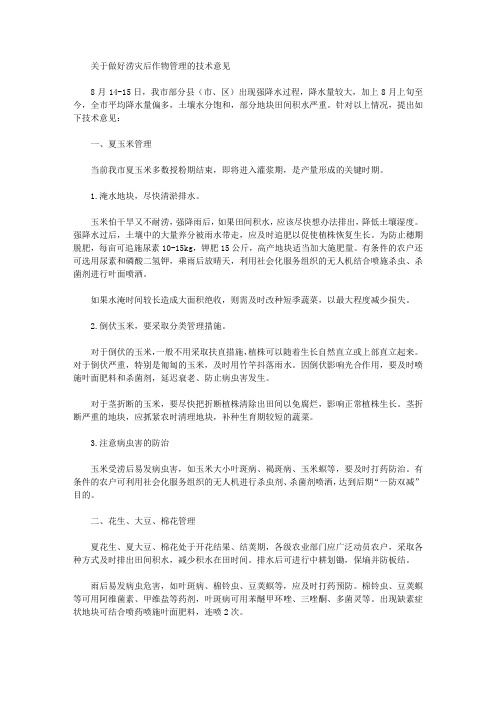 关于做好涝灾后作物管理的技术意见