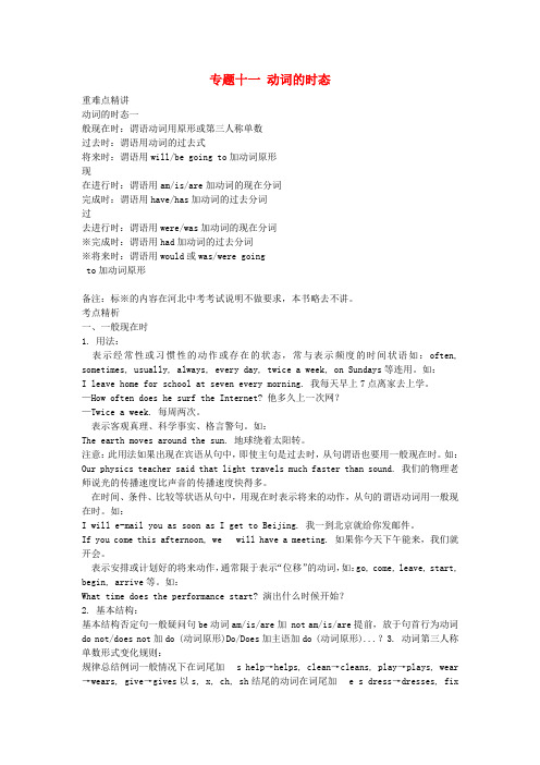 河北省中考英语考点解密 第二部分 语法专题突破 专题十一 动词的时态 外研版