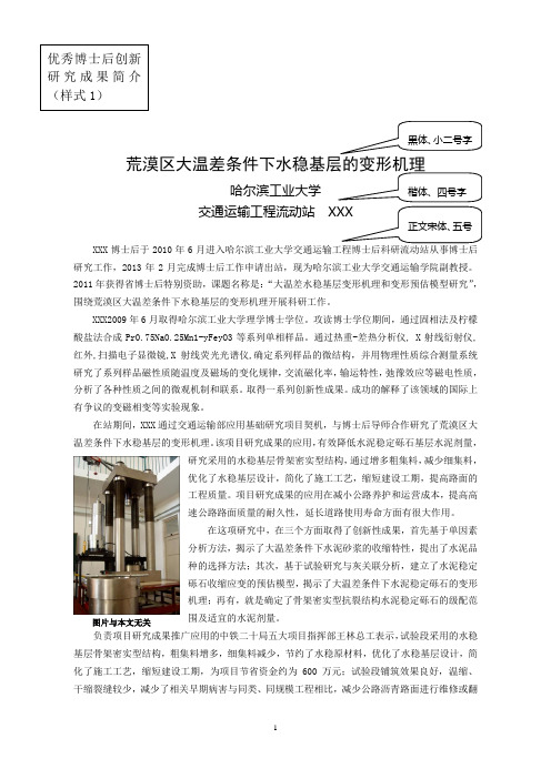 优秀博士后创新研究成果简介样式
