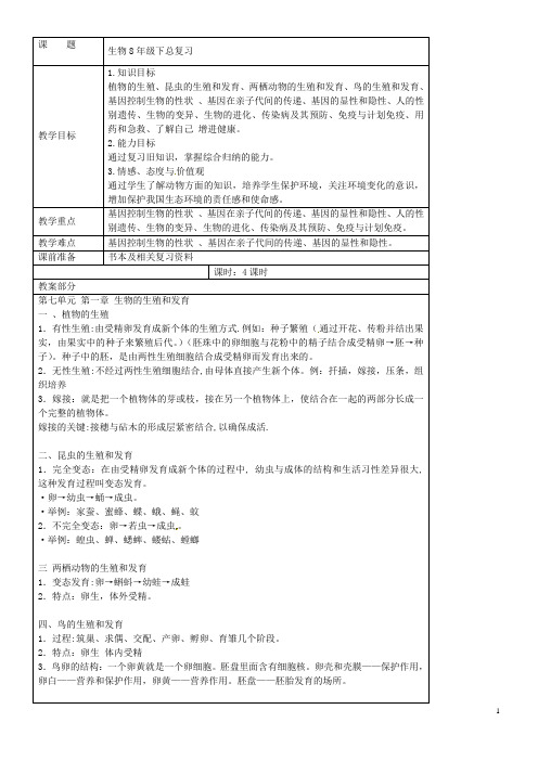 2020八年级生物下册 总复习教案