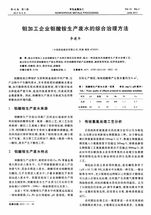 钼加工企业钼酸铵生产废水的综合治理方法