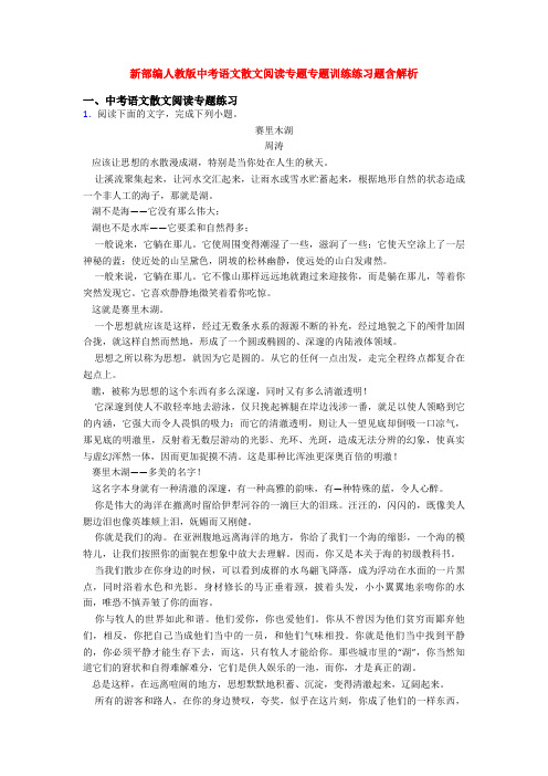 新部编人教版中考语文散文阅读专题专题训练练习题含解析