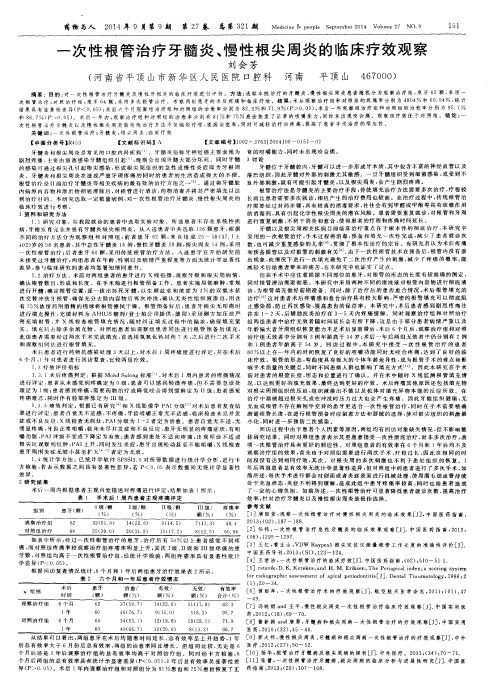 一次性根管治疗牙髓炎、慢性根尖周炎的临床疗效观察