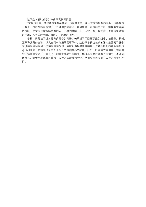骆驼祥子环境描写段落及赏析