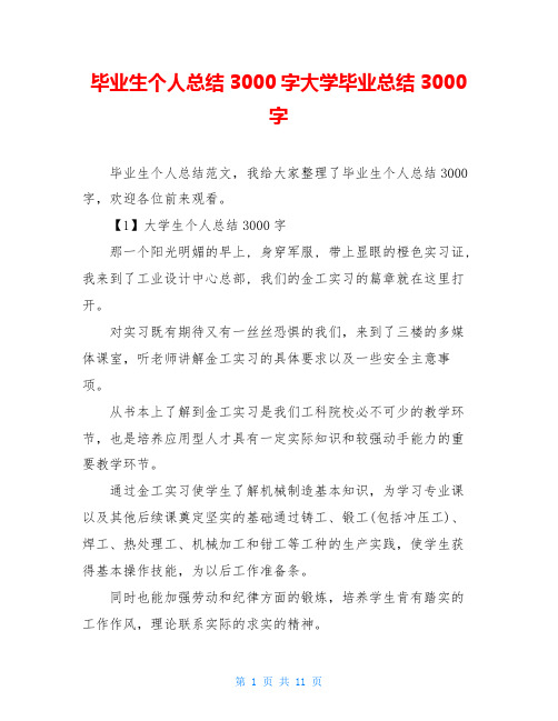 毕业生个人总结3000字大学毕业总结3000字