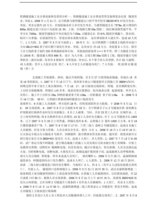 铁路隧道施工安全事故案例及原因分析一