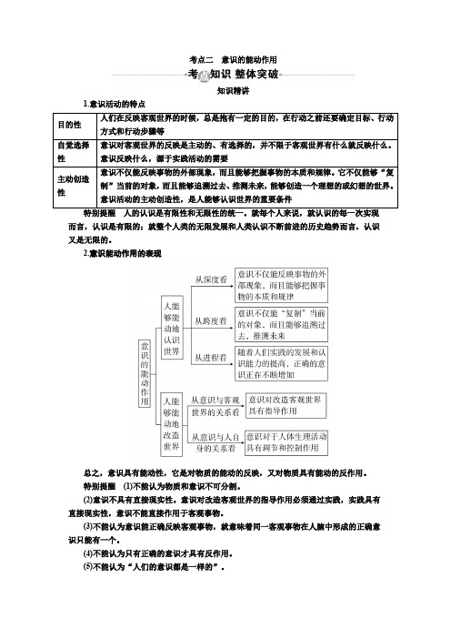 2017届高考政治一轮复习教案：必修4第6课考点二 意识的能动作用 含答案