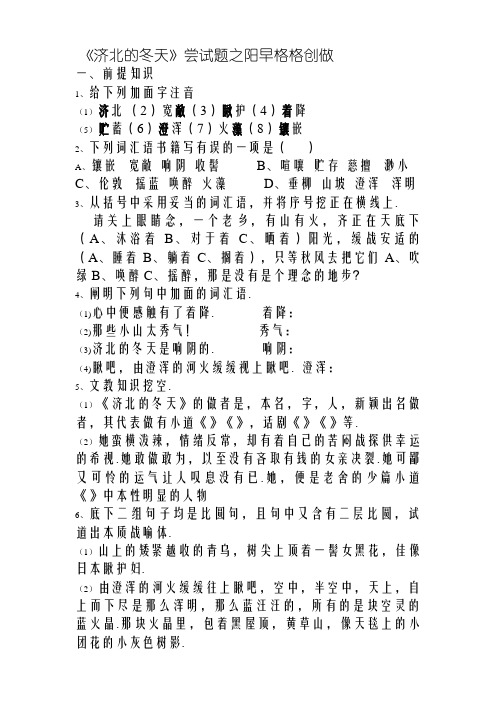 《济南的冬天》测试卷及答案