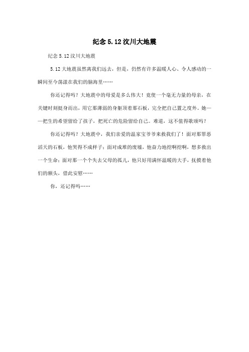 纪念5.12汶川大地震_小学四年级作文300字