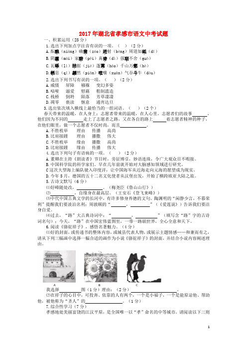 湖北省孝感市2017年中考语文试卷(真题)(含答案)