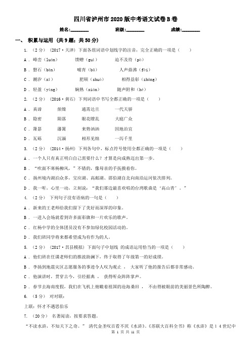 四川省泸州市2020版中考语文试卷B卷